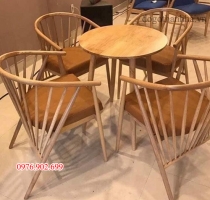 Bộ bàn ghế cafe gỗ tròn lưng ghế song gỗ