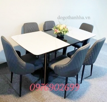 Bộ bàn ăn mặt đá + 6 ghế màu xám 