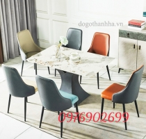 Bộ bàn ăn mặt đá + 6 ghế nhiều màu 