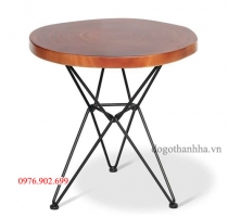 bàn tròn cafe gỗ nguyên khối chân sắt