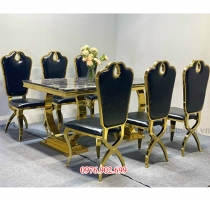 Bộ bàn tân cổ điển  nhập khẩu chân viền vàng + 6 ghế nệm đen ( 051)
