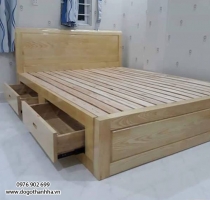 giường ngủ gỗ sồi tự nhiên có  hộc  kéo  SN 053