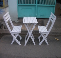 Bàn ghế cà phê xếp màu trắng 2 ghế 