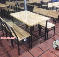 Bộ bàn ghế gỗ + chân sắt dùng cho quán  